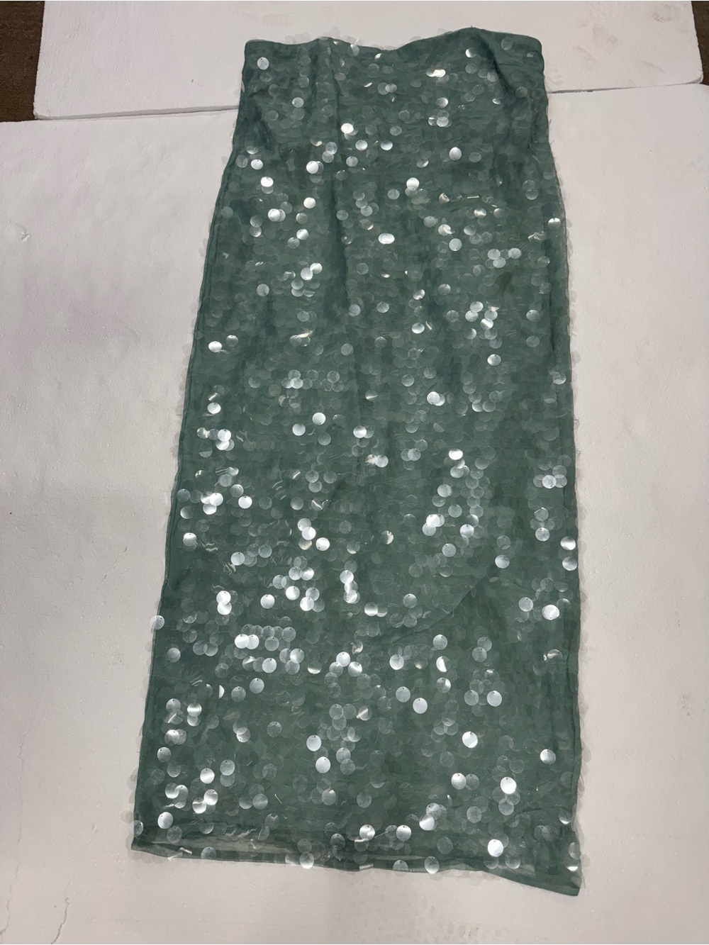 STAUD Strapless Sequin Midi Dress in Mint - Picture 4 of 7